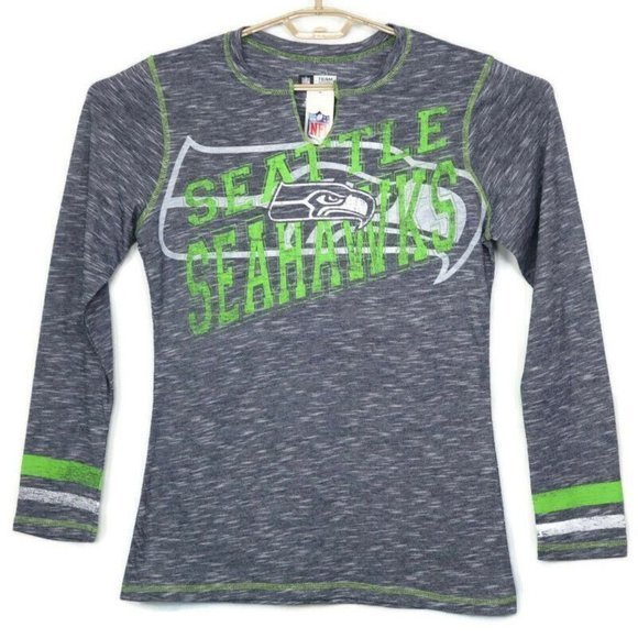 Seattle‎ Seahawks NFL Football Shirt T-Shirt V-Neck Long Sleeve Blue L Large - Picture 1 of 12